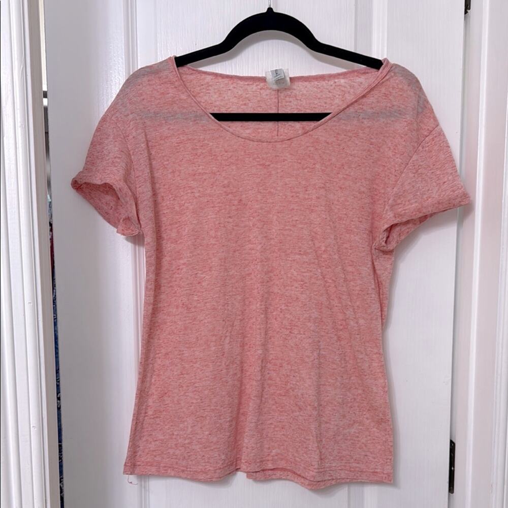 Cleek pink scoop neck cuffed short sleeve tee size L